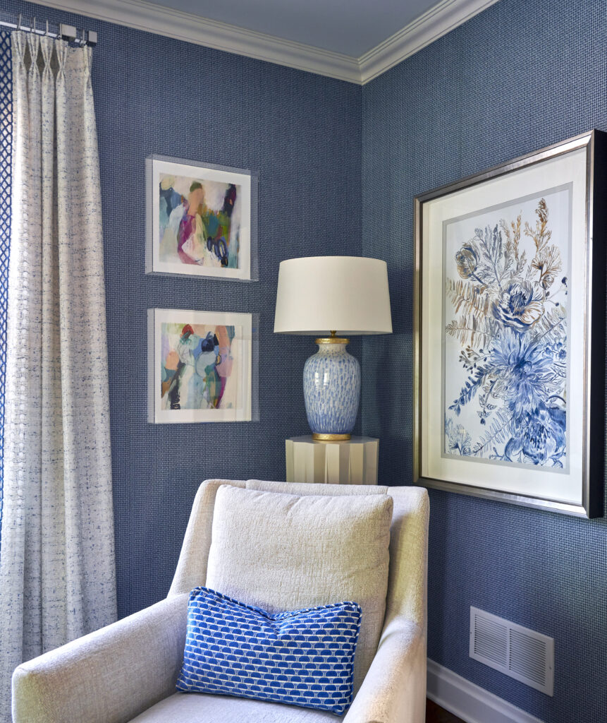 Blue room chair art lamp framed print